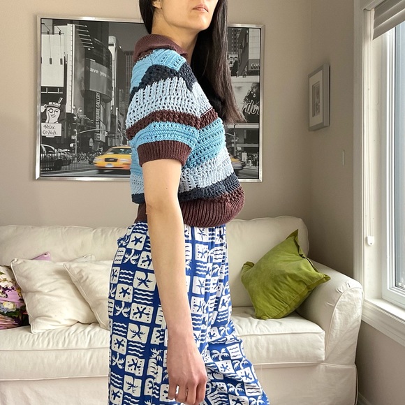 Zara crochet short sleeve striped top - Picture 3 of 12